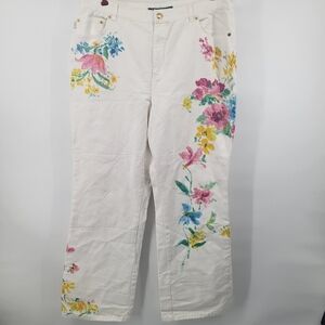 Ralph Lauren Jeans & Co. Boot cut leg white floral  painted jeans size 16
